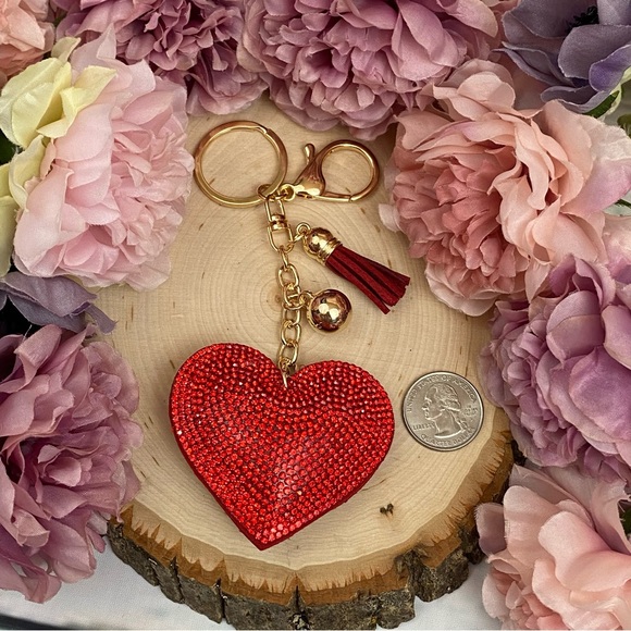 Red Rhinestone Heart Pendant with Tassel Keychain Charm - Picture 9 of 9